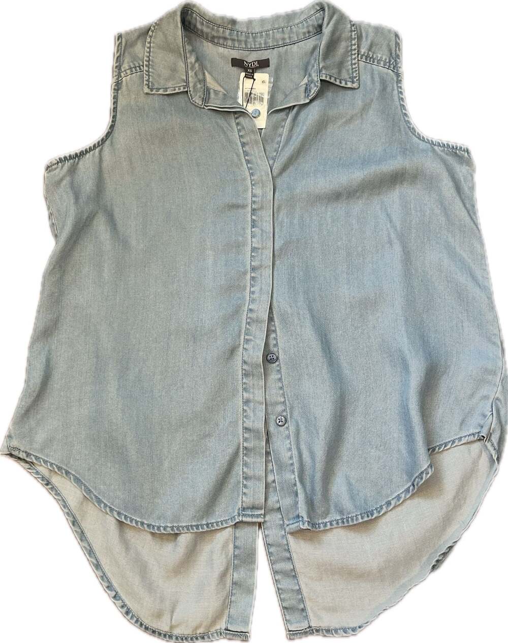 NYDJ Sleeveless Button-Down Denim Chambray Tunic Shirt Coastal Minimalist NWT